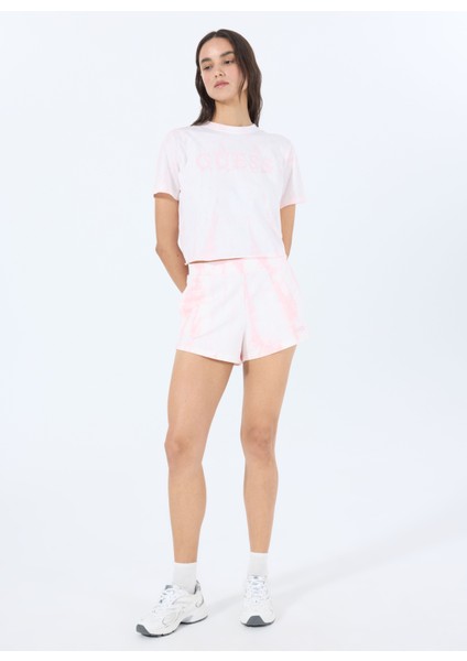 V5GD11KCRQ0F6EX Tıe-Dye Short Pembe Lastikli Bel Relaxed Desenli Kadın Şort