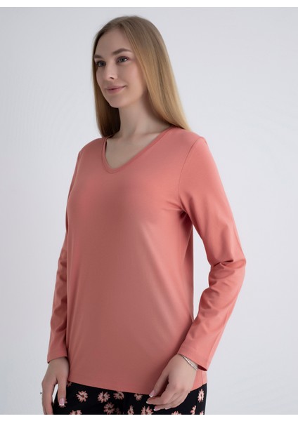 V Yaka Pembe Pijama Üst 403SIX-1110-074 modelleri