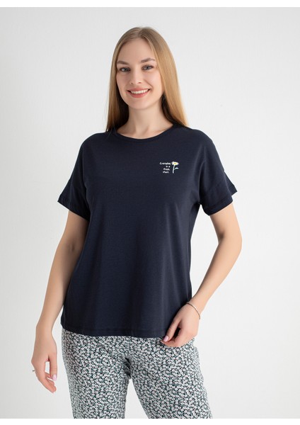 Yuvarlak Yaka Lacivert Pijama Üst 403SIX-1110-054