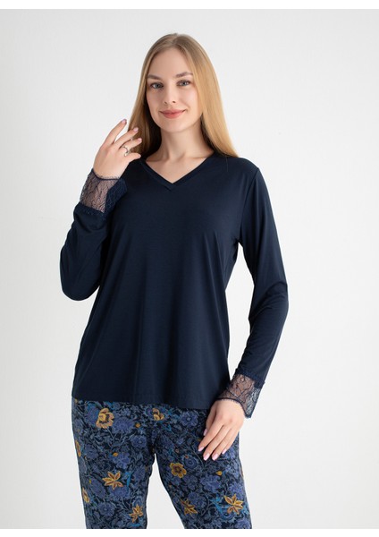 V Yaka Lacivert Pijama Üst 401WON-1110-175