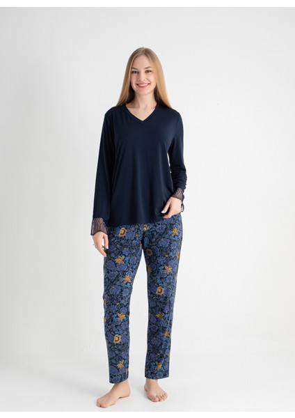 V Yaka Lacivert Pijama Üst 401WON-1110-175 fiyatları