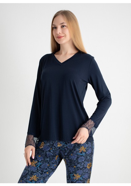 V Yaka Lacivert Pijama Üst 401WON-1110-175 fırsatları