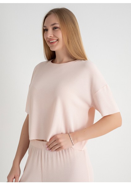 Yuvarlak Yaka Pembe Pijama Üst 403SIX-1110-053