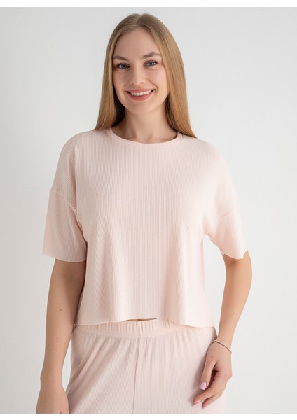 Yuvarlak Yaka Pembe Pijama Üst 403SIX-1110-053 fırsatları