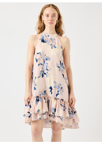 O Yaka Desenli Açık Pembe Midi Kadın Elbise Yasserakı Sl Dress