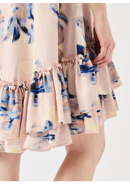 O Yaka Desenli Açık Pembe Midi Kadın Elbise Yasserakı Sl Dress modelleri