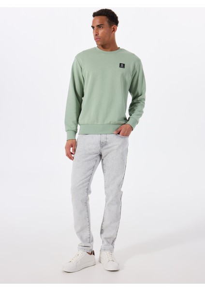 Woven Badge (Lb) Crew Neck Yeşil Bisiklet Yaka Normal Düz Erkek Sweatshırt fiyatları