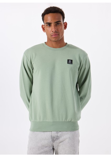 Woven Badge (Lb) Crew Neck Yeşil Bisiklet Yaka Normal Düz Erkek Sweatshırt modelleri