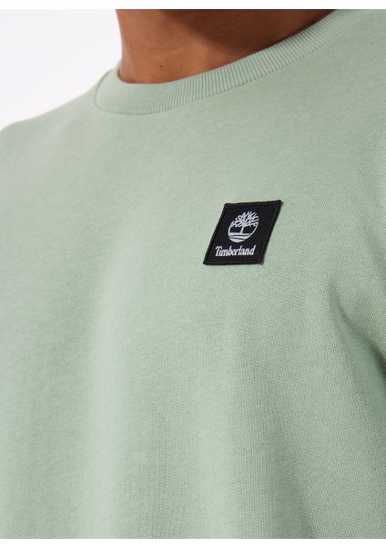 Woven Badge (Lb) Crew Neck Yeşil Bisiklet Yaka Normal Düz Erkek Sweatshırt fırsatları