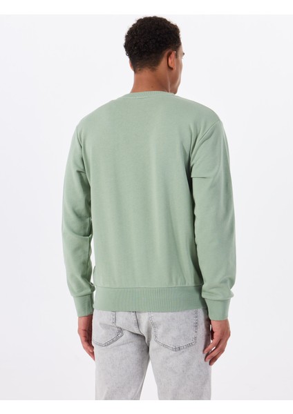 Woven Badge (Lb) Crew Neck Yeşil Bisiklet Yaka Normal Düz Erkek Sweatshırt indirimleri