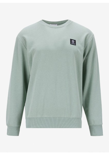 Woven Badge (Lb) Crew Neck Yeşil Bisiklet Yaka Normal Düz Erkek Sweatshırt