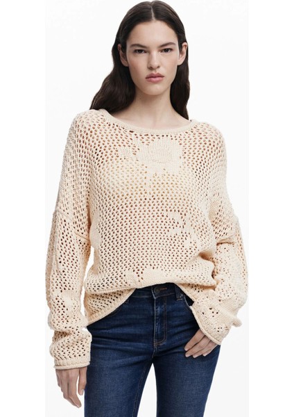 Bisiklet Yaka Normal Desenli Bej Kazak Kadın 25SWJF26 fiyatları