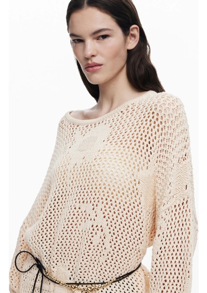 Bisiklet Yaka Normal Desenli Bej Kazak Kadın 25SWJF26 modelleri