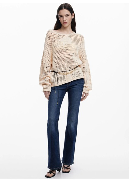 Bisiklet Yaka Normal Desenli Bej Kazak Kadın 25SWJF26 fırsatları