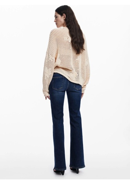 Bisiklet Yaka Normal Desenli Bej Kazak Kadın 25SWJF26