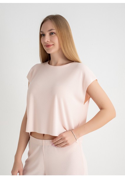 Yuvarlak Yaka Pembe Pijama Üst 403SIX-1110-051