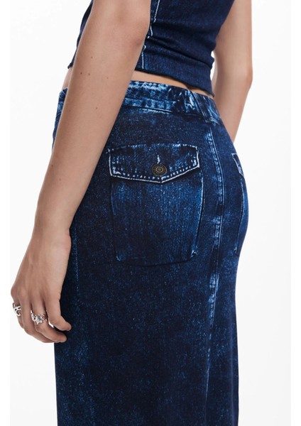 Yüksek Bel Mavi Kadın Denim Etek 25SWFK02 indirimleri