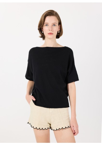 Bisiklet Yaka Siyah Kadın T-Shirt 105GM106H