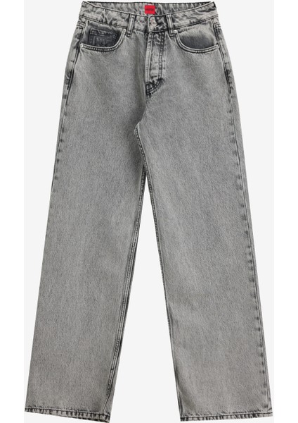 Yüksek Bel Normal Paça Straight Gri Kadın Denim Pantolon 50539781
