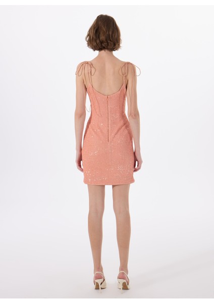 U Yaka Düz Turuncu Kısa Kadın Elbise 50537027