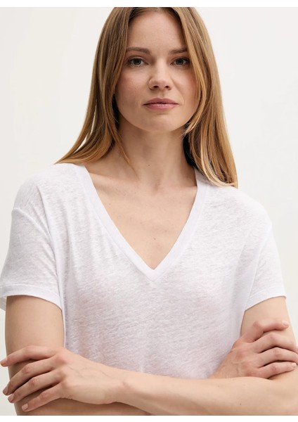 V Yaka Bej Kadın T-Shirt 37UJD401Q modelleri