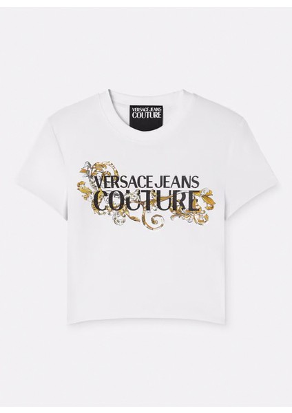 Yuvarlak Yaka Baskılı Beyaz Kadın T-Shirt 78HAHC05