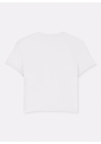 Yuvarlak Yaka Baskılı Beyaz Kadın T-Shirt 78HAHC05 modelleri
