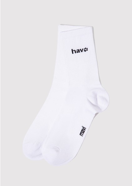 Hav Baskılı Beyaz Soket Çorap 0912075-620