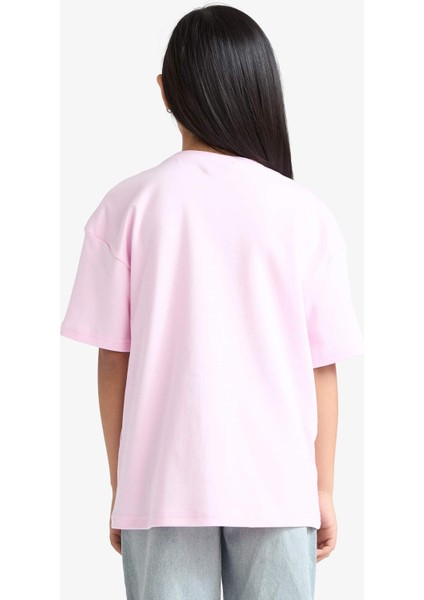 Kız Çocuk Oversize Geniş Kalıp Bisiklet Yaka Basic Düz Kısa Kollu Tişört F8487A825HS