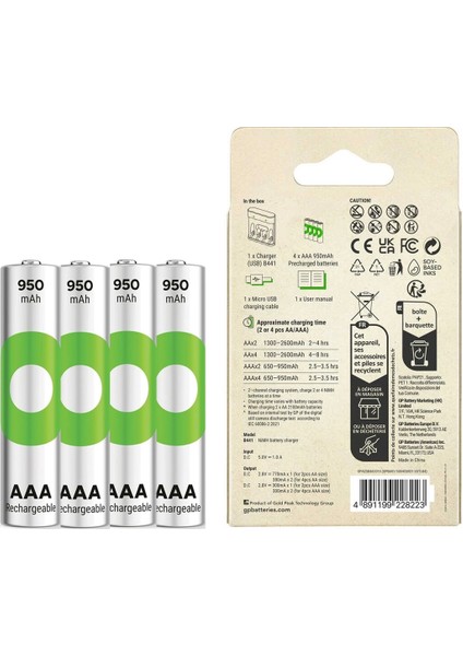 Gp Recyko B441 4 x 950 Mah R03 Aaa Pilli Şarj Cihazı (GP-B441/100HCER21-2GTLB4)