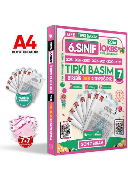 2025 6.Sınıf MEB İOKBS-BURSLULUK Çıkmış Soru Tıpkı Basım 6lı Deneme Paketi Video Çözümlü Türkiye G.