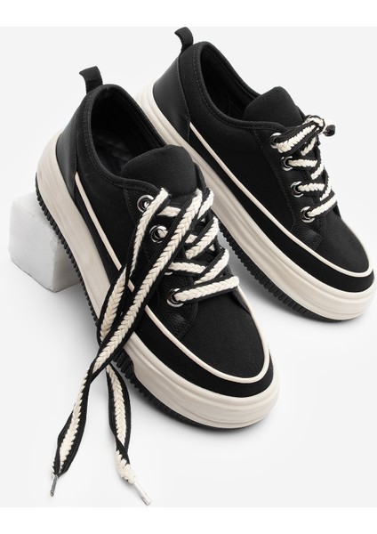 Kadın Sneaker Spor Ayakkabı Keten Kumaş Bağcıklı Hesna