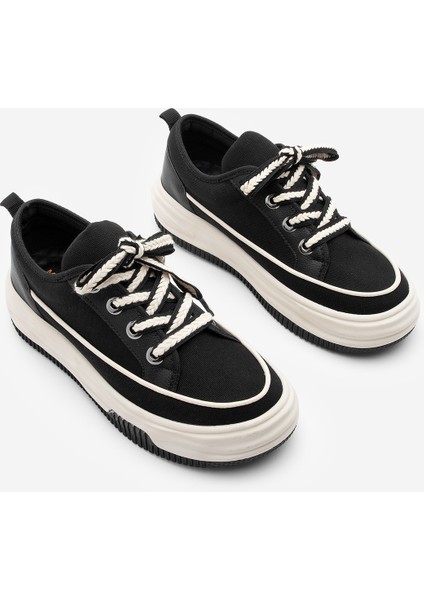 Kadın Sneaker Spor Ayakkabı Keten Kumaş Bağcıklı Hesna