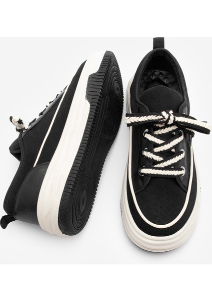 Kadın Sneaker Spor Ayakkabı Keten Kumaş Bağcıklı Hesna