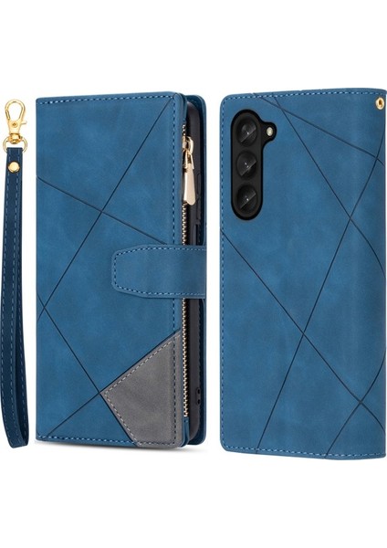 Samsung Galaxy Z Fold5 5g Cüzdan Flip Pu Pu Deri Çizgiler Baskılı Fermuar Cep Stand Telefon Kapağı (Yurt Dışından)
