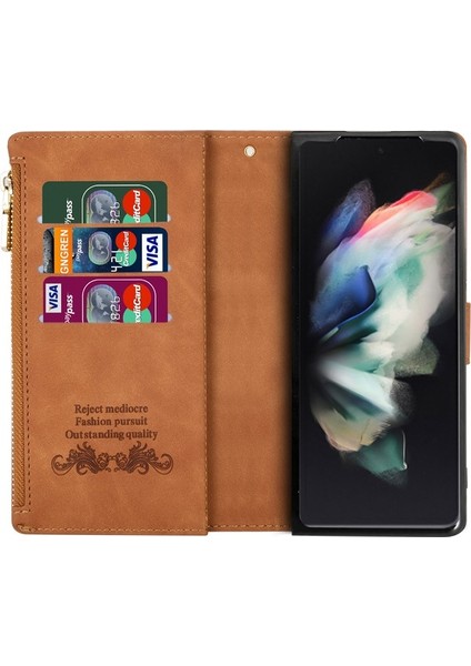 Samsung Galaxy Z Fold5 5g Cüzdan Flip Pu Pu Deri Çizgiler Baskılı Fermuar Cep Stand Telefon Kapağı (Yurt Dışından) indirimleri