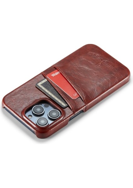 Retro Yağ Balmumu Doku Pu Deri Kılıf Iphone 14 Pro Max Kahverengi Için Kart Yuvaları (Yurt Dışından)