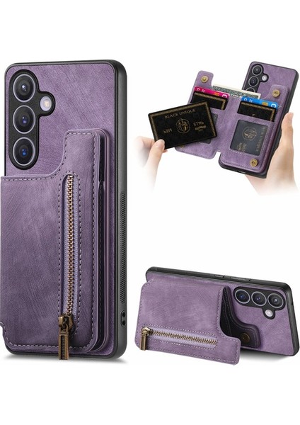 Samsung Galaxy S24 Cüzdan Kılıf Için Retro Pu+Tpu Çizilmez Stand Telefon Kabuk-Kahverengi (Yurt Dışından)