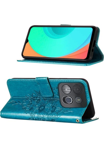 Smart 7 Için Kelebek Pu Deri Çevirmeli Cüzdan Stand Telefon Kılıfı - Mavi (Yurt Dışından)