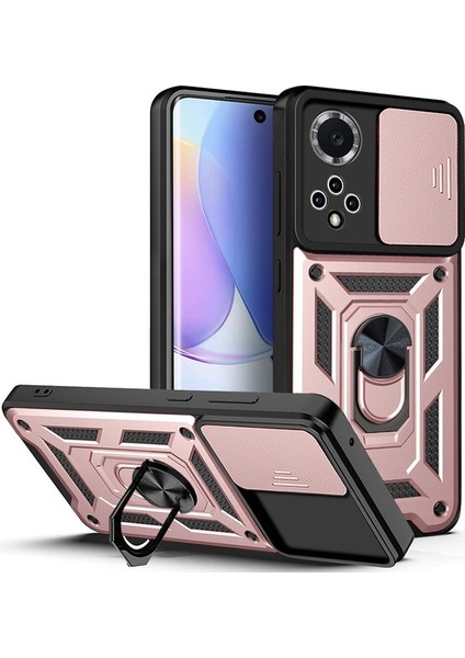 Huawei Nova 9 Için Kaydırmalı Kamera Kapaklı ve Halka Tutucu Standlı Sağlam Zırh Koruma Çantası Rose Gold - Rose Gold (Yurt Dışından) fiyatları