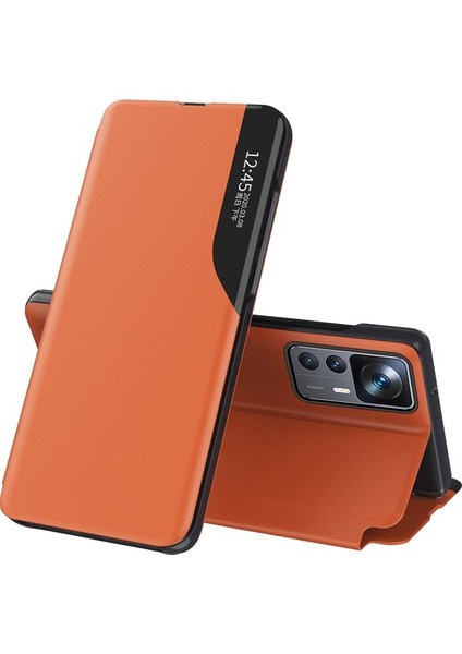 Xiaomi 12T / 12T Pro Için Akıllı Görünüm Flip Stand Pu Deri Telefon Kılıfı (Yurt Dışından)
