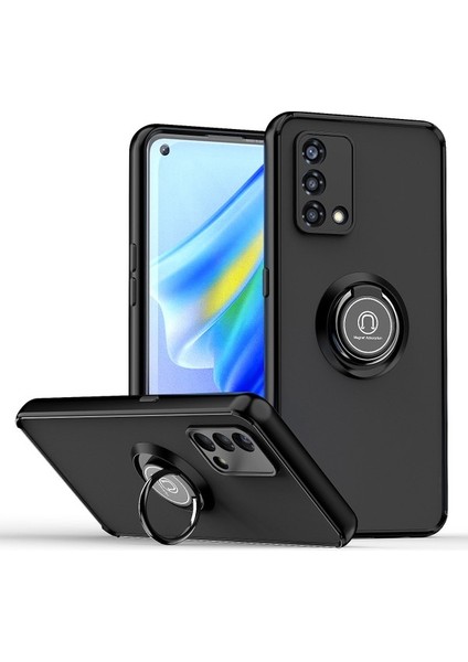 Oppo A74 4g Için Yüzük Stand Mat Sert Silikon Telefon Kılıfı - Açık Mavi (Yurt Dışından)