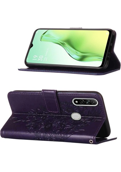 A8 A31 Için Kelebek Pu Deri Çevirmeli Cüzdan Stand Telefon Kılıfı - Rose Gold (Yurt Dışından)