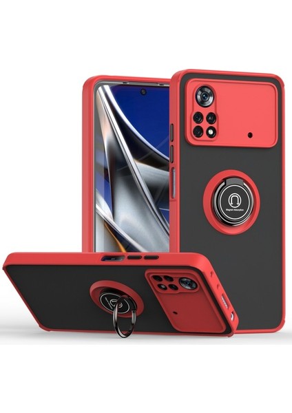 Xiaomi Poco X4 Pro 5g Için Yüzük Stand Mat Sert Silikon Telefon Kılıfı - Yeşil (Yurt Dışından)