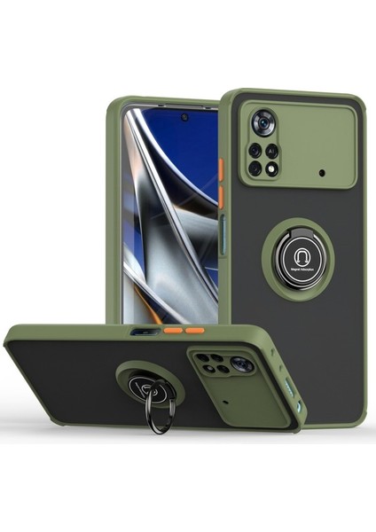Xiaomi Poco X4 Pro 5g Için Yüzük Stand Mat Sert Silikon Telefon Kılıfı - Yeşil (Yurt Dışından) fiyatları