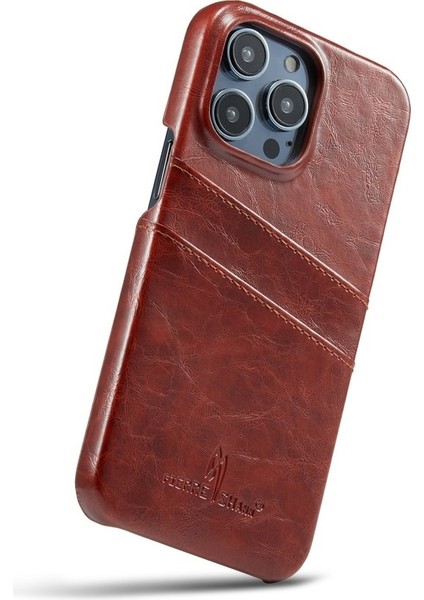 Retro Yağ Balmumu Doku Pu Deri Kılıf Iphone 14 Pro Max Kahverengi Için Kart Yuvaları (Yurt Dışından)