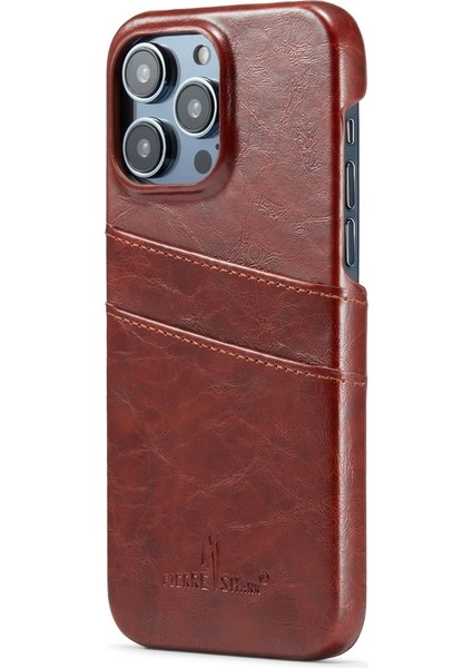 Retro Yağ Balmumu Doku Pu Deri Kılıf Iphone 14 Pro Max Kahverengi Için Kart Yuvaları (Yurt Dışından)