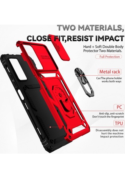 Xiaomi Redmi Note 11 Pro/note 11 Pro 5g Için Halka Ayaklı ve Kayar Kamera Kapaklı Telefon Koruyucu Kılıf Kırmızı (Yurt Dışından) indirimleri