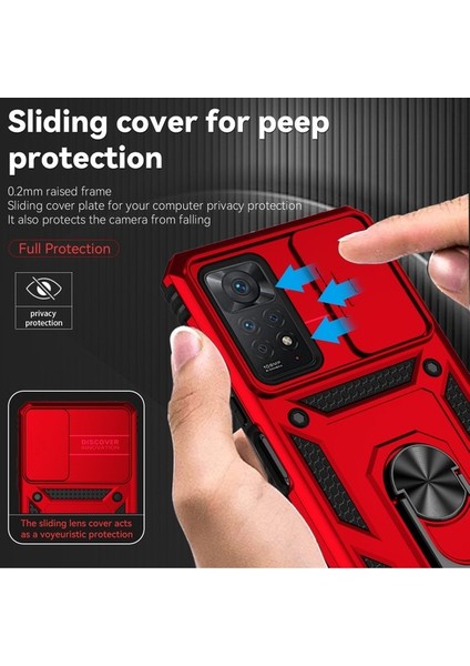 Xiaomi Redmi Note 11 Pro/note 11 Pro 5g Için Halka Ayaklı ve Kayar Kamera Kapaklı Telefon Koruyucu Kılıf Kırmızı (Yurt Dışından) fiyatları