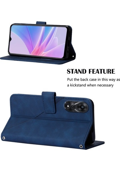 Oppo A78 5g / A58 5g Için Kabartmalı Pu Deri Stand Cüzdan Telefon Kılıfı - Mavi (Yurt Dışından) modelleri